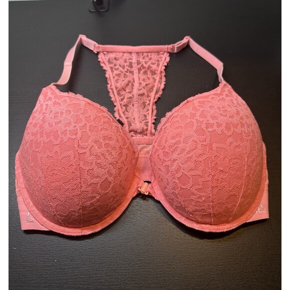 PINK Victoria’s Secret Front Clasp Push Up Bra 34D Pink Lace - Picture 1 of 7